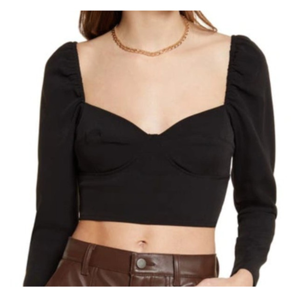 Open Edit Black Bustier Milkmaid Peasant Dark Fairy Long Sleeve Crop Top M - Picture 2 of 8